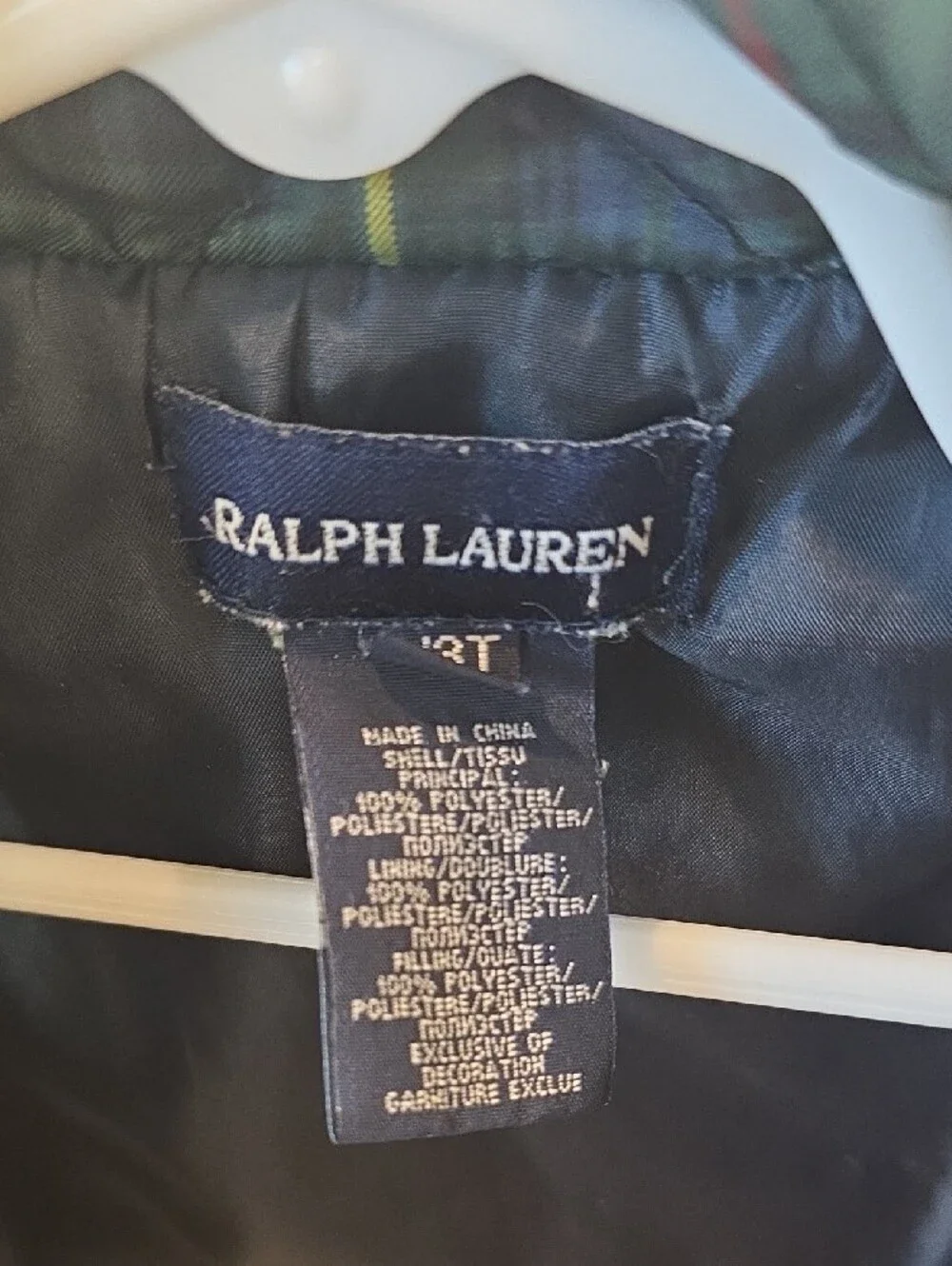 Ralph Lauren Quilted Plaid Puffer Jacket in Navy w/ Yellow & Red Accents 3T